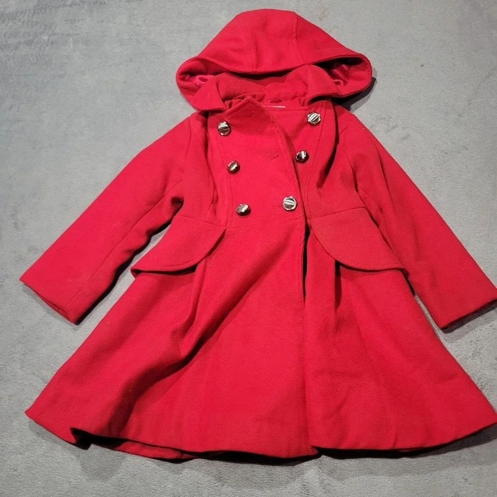 Copper Key Peplum Coat Girls Red Hooded Double‎ Breasted Ruffle Back Coquette